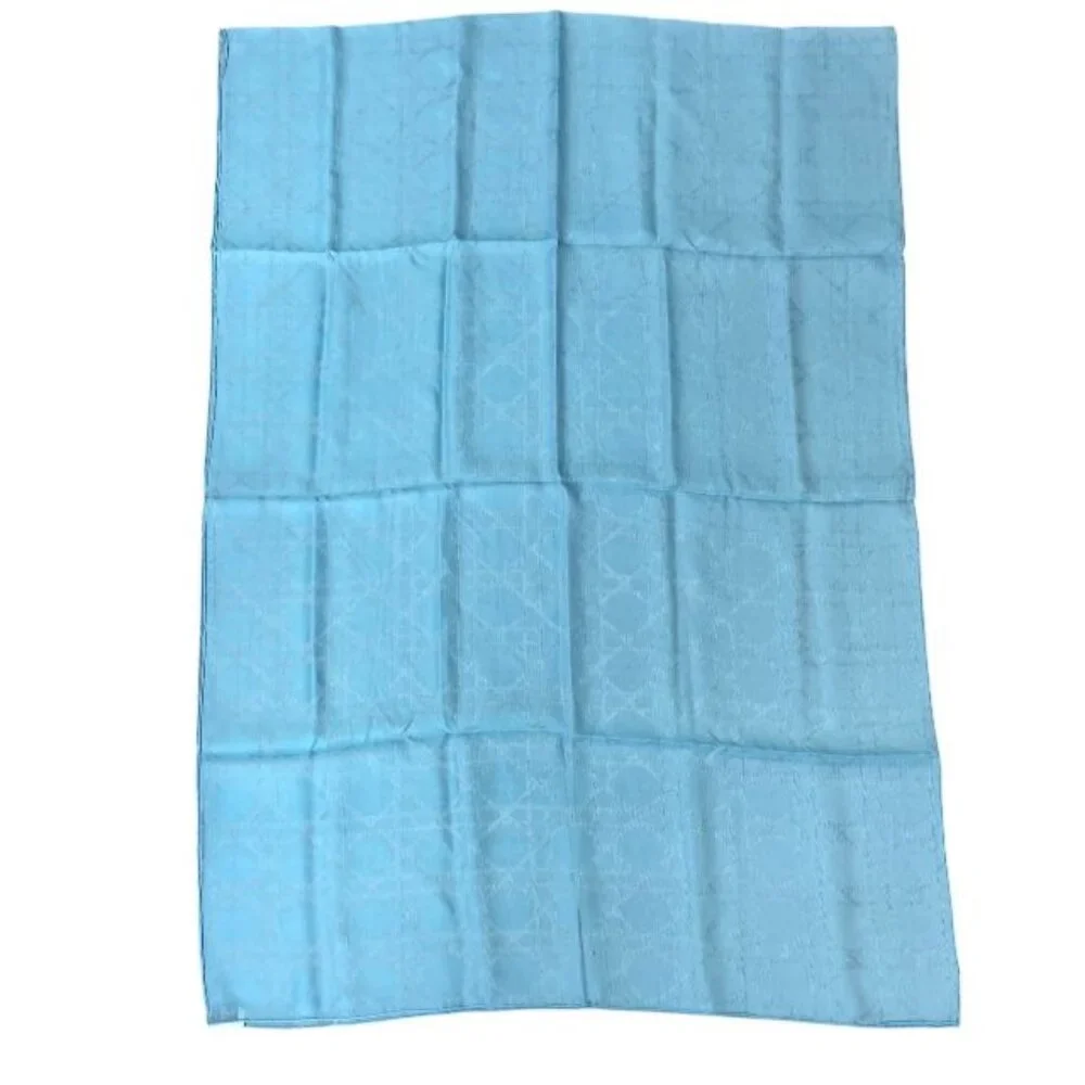 Christian Dior I631 Cannage Jacquard Stole Silk Large Light Blue Shawl